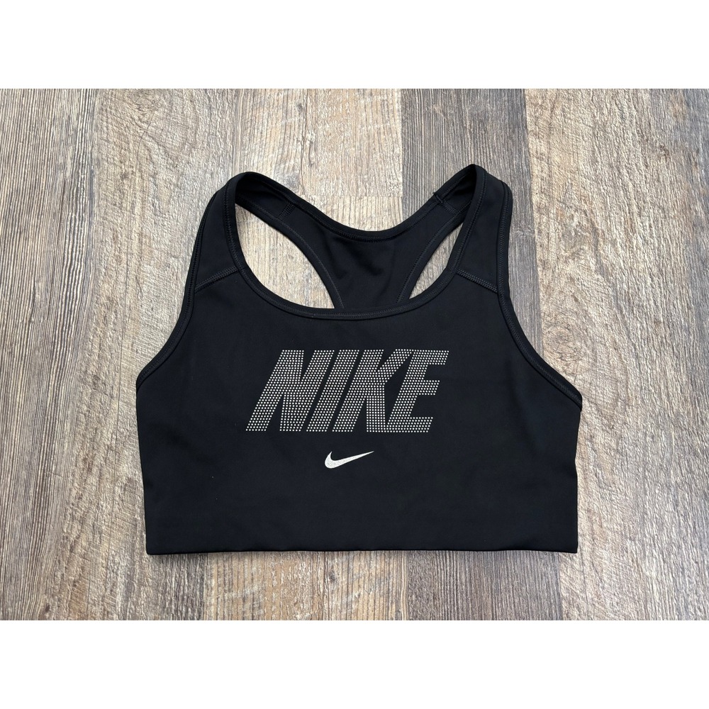 Nike Dri-FIT Womens Black Graphic‎ Logo Racerback Sports Bra Small BV4833-010